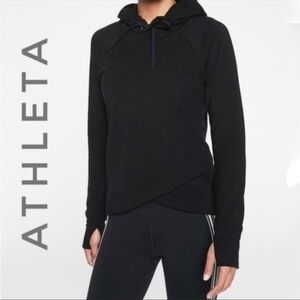 Athleta Pinnacle Criss Cross Hoodie Top Black Travel Outdoor shirt Sz M